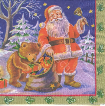 Weihnachten Weihnachtsmann Geschenke Bär Eichhörnchen Zug Elch 4 SERVIETTEN